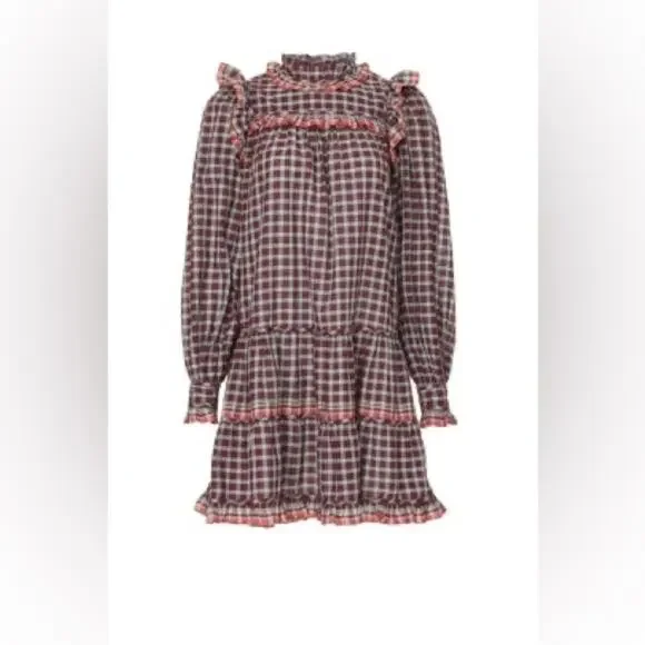 Ulla Johnson Long Sleeve Mini Dress Purple Plaid Size 2 Retails $425 - Picture 5 of 12